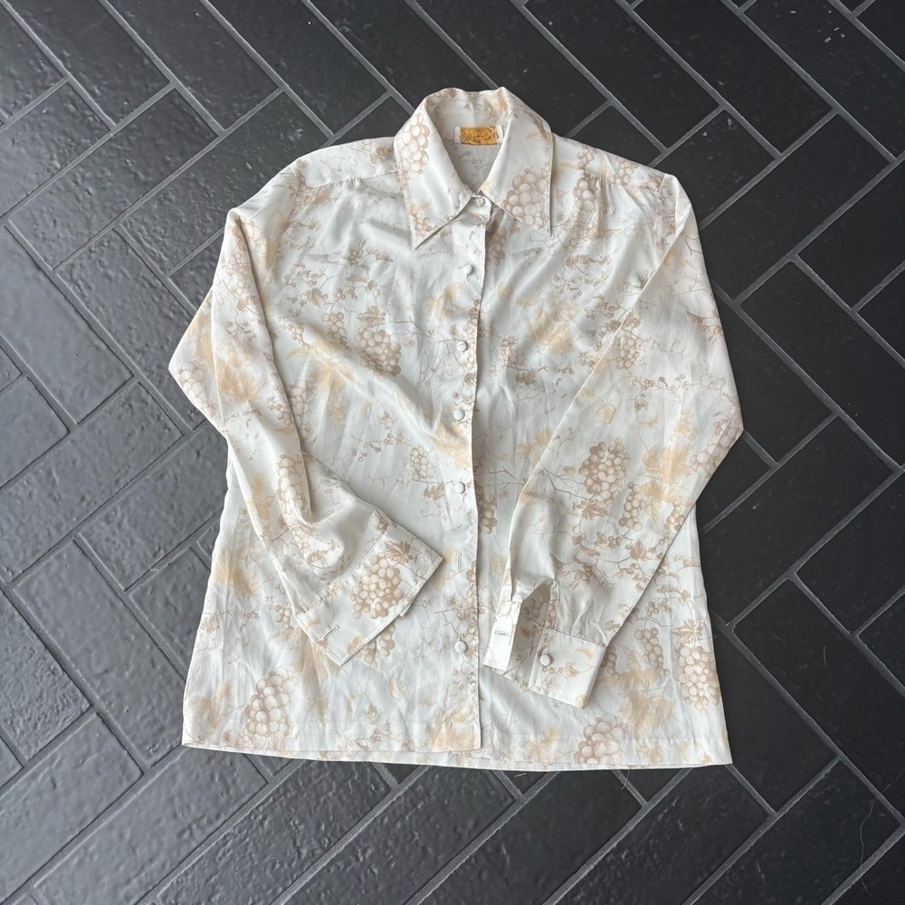 Vintage 70s Adelaar Blouse • Grape Print • Size 14 (M/L)